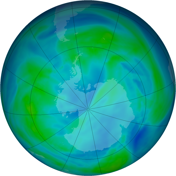 Antarctic ozone map for 29 April 2007